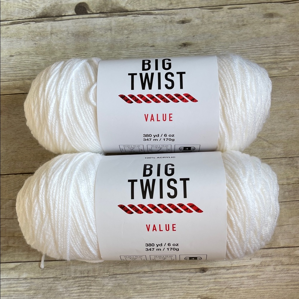 Big Twist White Color Yarn Bundle of 2 - 6 Oz Each